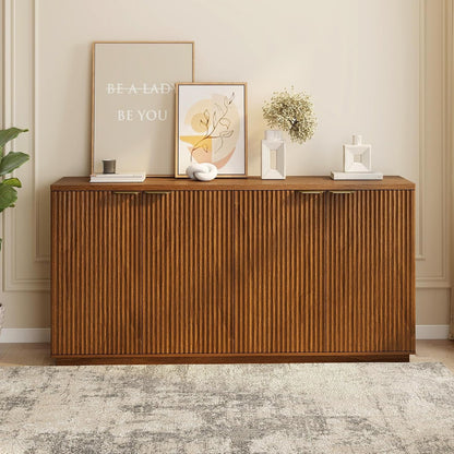 63" Fluted TV Stand for Tvs up to 65", Modern Entertainment Center with Storage Cabinets, Large Wood Sideboard Buffet Cabinet with Storage for Living Room and Bedroom Furniture,Brown
