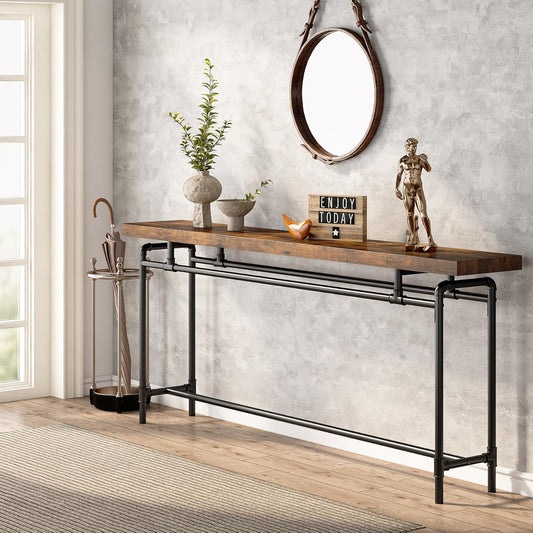 Console Table, 70.9 Inches Extra Long Sofa Table for Living Room, Industrial Narrow Console Sofa Tables behind Couch, Entryway Hallway Foyer Table for Entrance, Bedroom, Rustic Brown