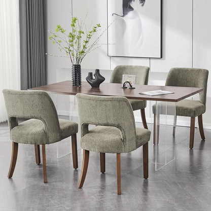 Wooden Dining Chairs Set of 2, Modern Fabric Upholstered Dining Room Chair Kitchen Chairs, Farmhouse Dinner Chair for Kitchen Dining Room, Green