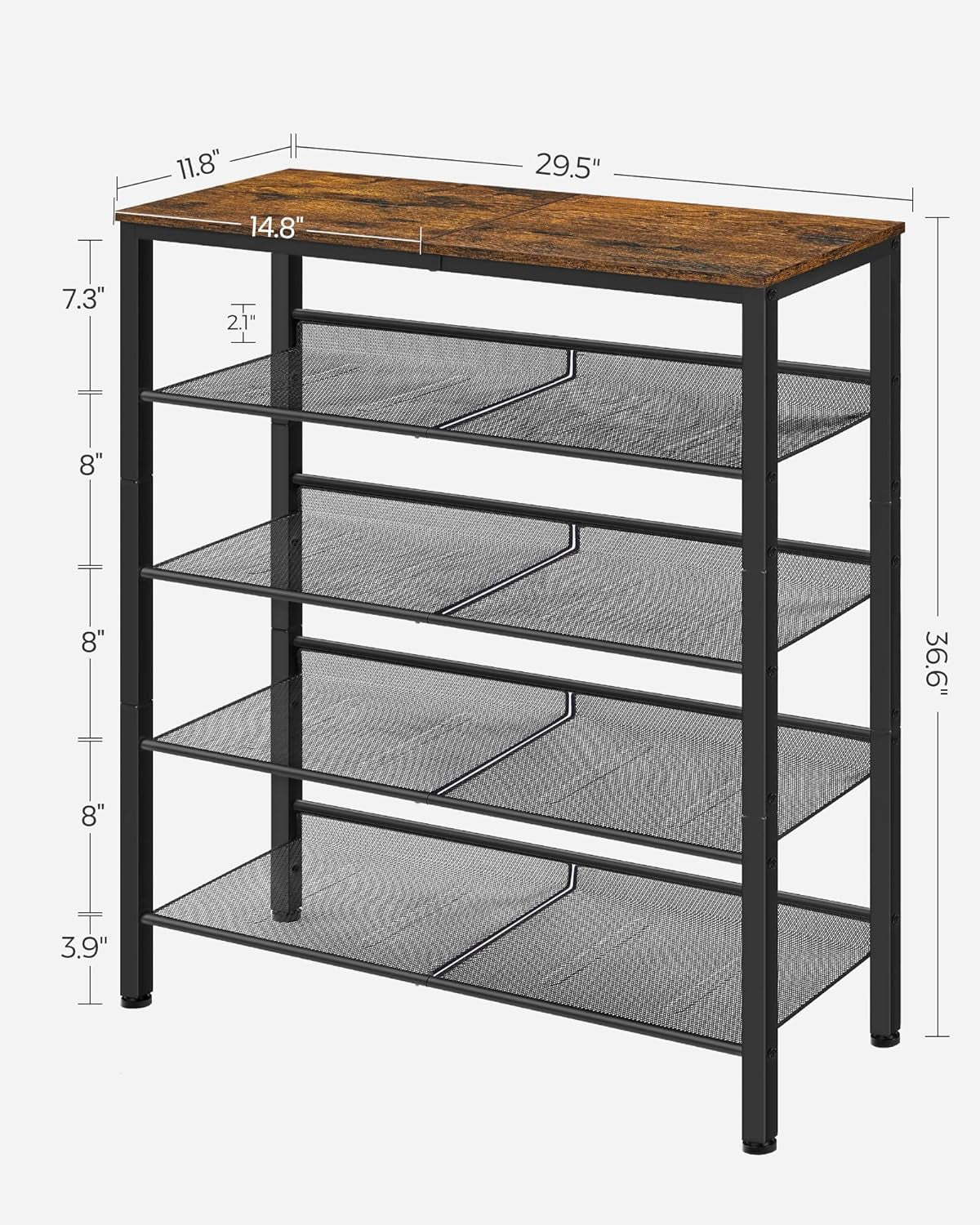 Shoe Rack for Entryway, 5-Tier Shoe Rack Organizer with Storage Shelves and Spacious Top, Freestanding, Adjustable, Industrial, Charcoal Grey and Metallic Silver ULBS038E22