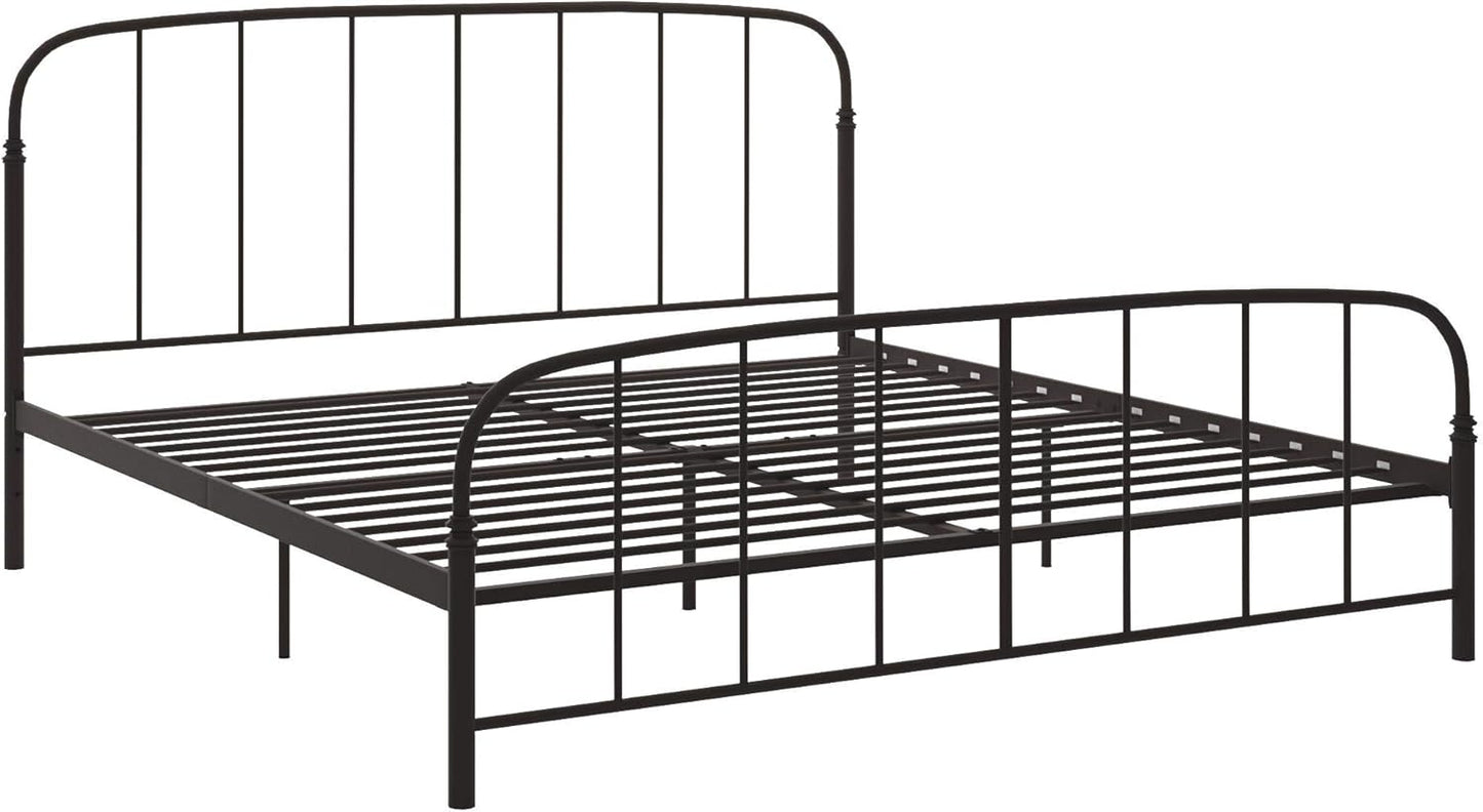 Lafayette Metal Platform Bed with Rustic Style Curved Headboard and Footboard, Adustable Base Height for Underbed Storage, No Box Spring Needed, King, Bronze