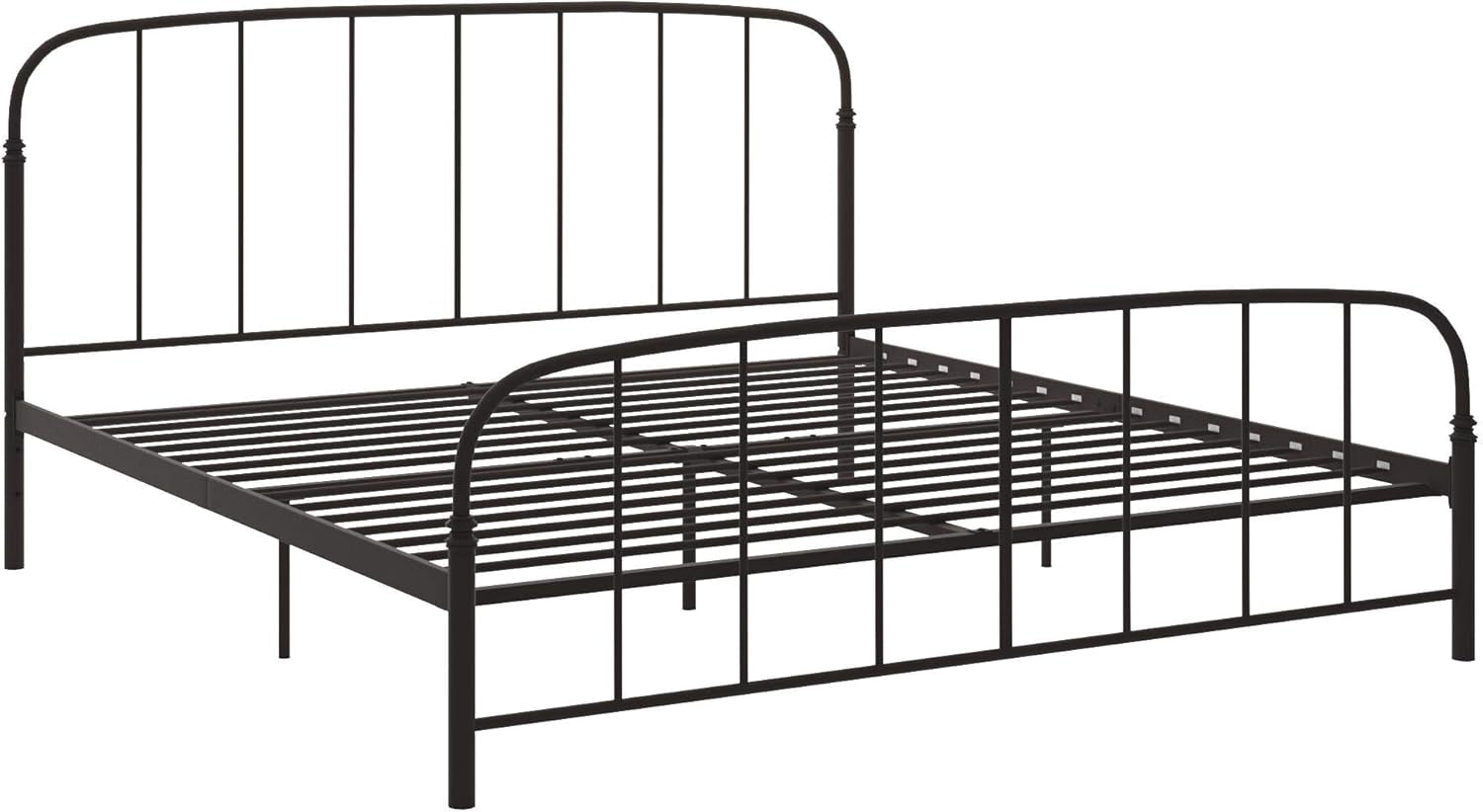 Lafayette Metal Platform Bed with Rustic Style Curved Headboard and Footboard, Adustable Base Height for Underbed Storage, No Box Spring Needed, King, Bronze