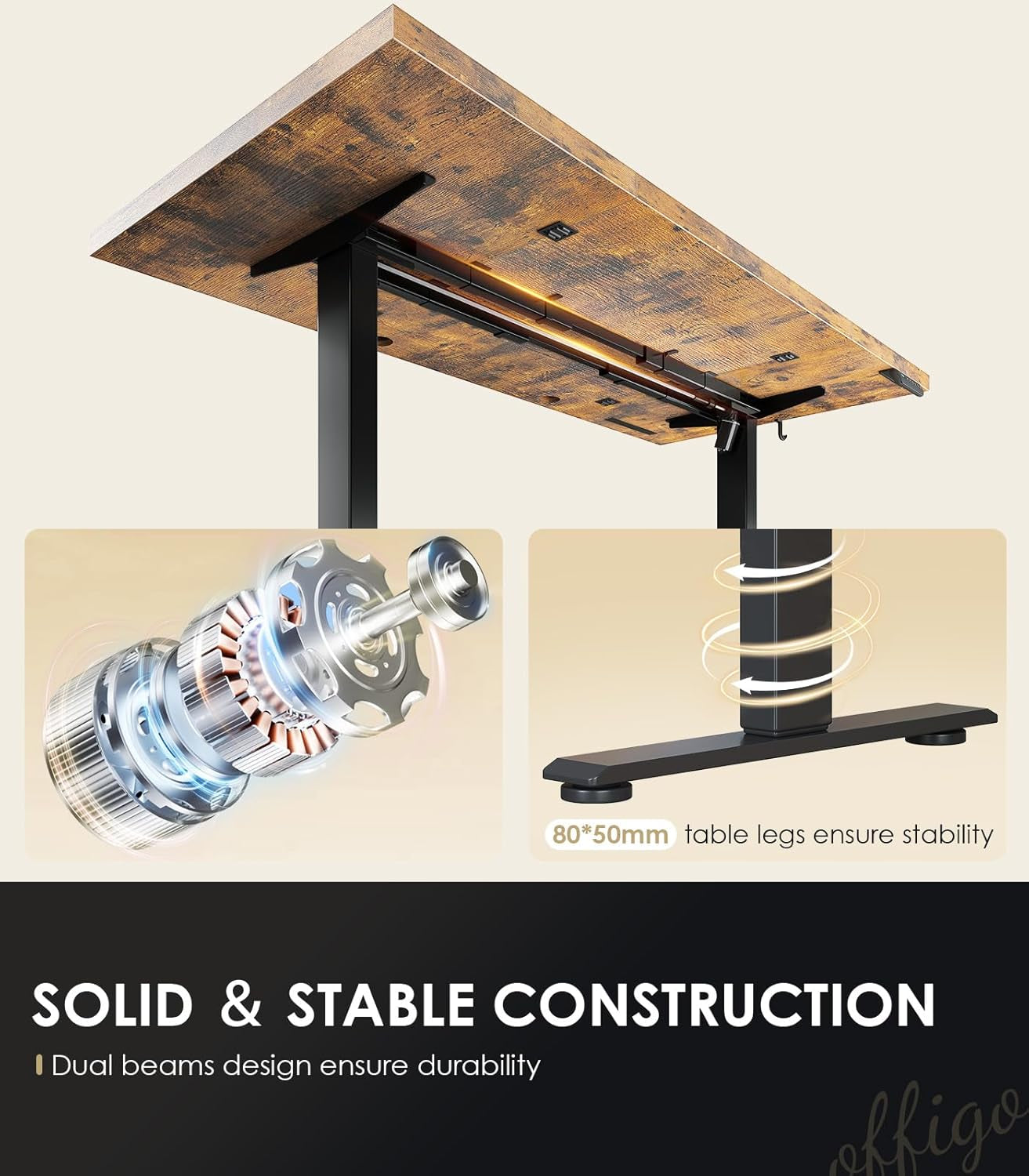 71 Inch Executive Electric Standing Desk, Height Adjustable Desk with Power Outlet & 1.38" Thick 3-Piece Desktop, Sit Stand Computer Desk for Home, Office, Conference Room, Rustic Brown