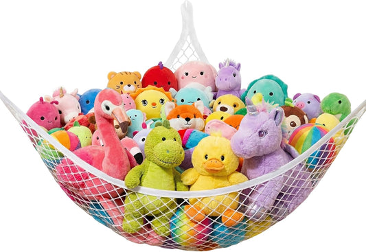 Stuffed Animal Net Hammock for Plushie Toys, Stuffed Animal Hammock Corner for Kids' Room Decor, Ideas for Organizing Stuffy Collection, 1 Pack, White