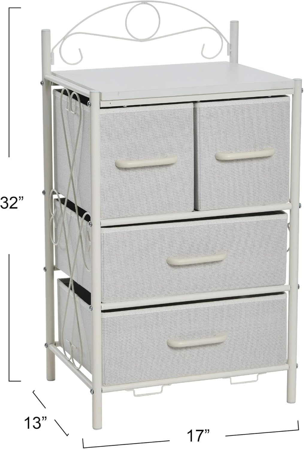 Victoria Dresser Nightstand Storage Organizer with 4 Drawers Metal Frame and Scandinavian White Top