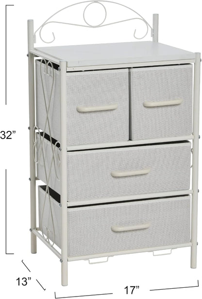 Victoria Dresser Nightstand Storage Organizer with 4 Drawers Metal Frame and Scandinavian White Top