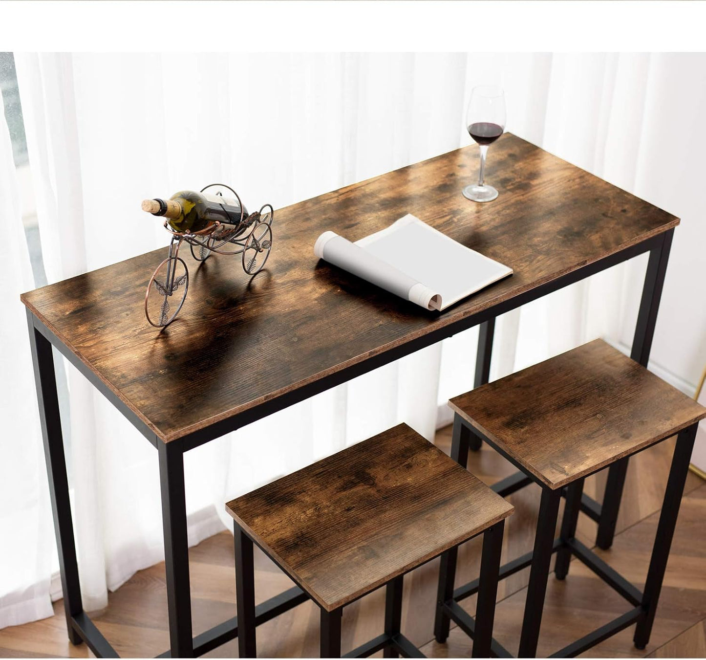 Bar Table, Rectangular Pub Table, 47.2” Counter Height Bar Table, Industrial Bar Height Table, Dining Table for Kitchen, Living Room, Easy to Assemble, Rustic Brown BF50BT01