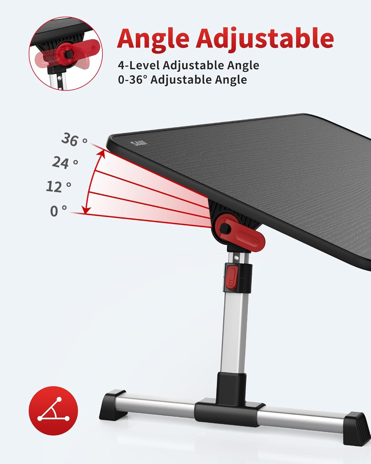 Laptop Desk Table,  Adjustable Laptop Stand, Portable Lap Desks with Foldable Legs, Notebook Standing Breakfast Tray Reading Desk for Sofa Couch Bed Floor (Black,Medium Size)