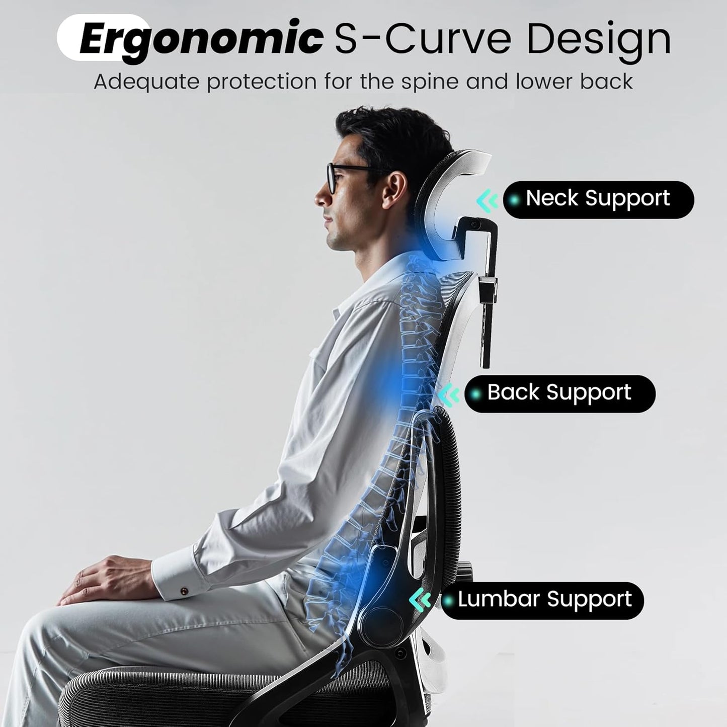 Ergonomic Office Chair, 400 LBS Computer Chairs with Adjustable Lumbar Support, Breathable Mesh Desk Chair Ergonomic with Thickened Cushion, Comfy Home Office Desk Chair (Black)