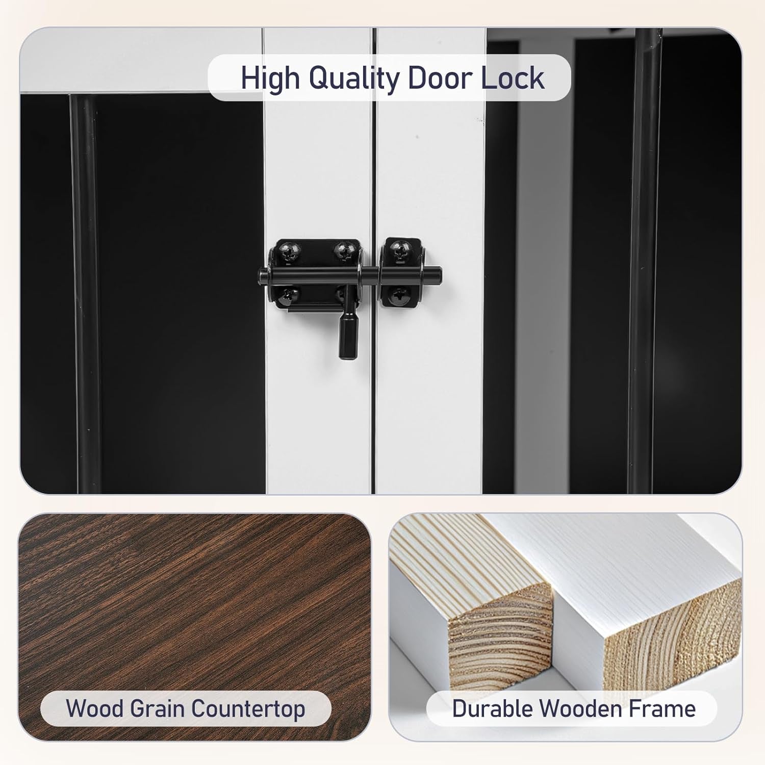 Dog Crate - 39.4" Dog Kennel Furniture with 360° Rotating Feeder & Removable Tray | Versatile Indoor Dog Cage End Table for Medium & Large Dogs, White Wooden Dog Crates for Living Room