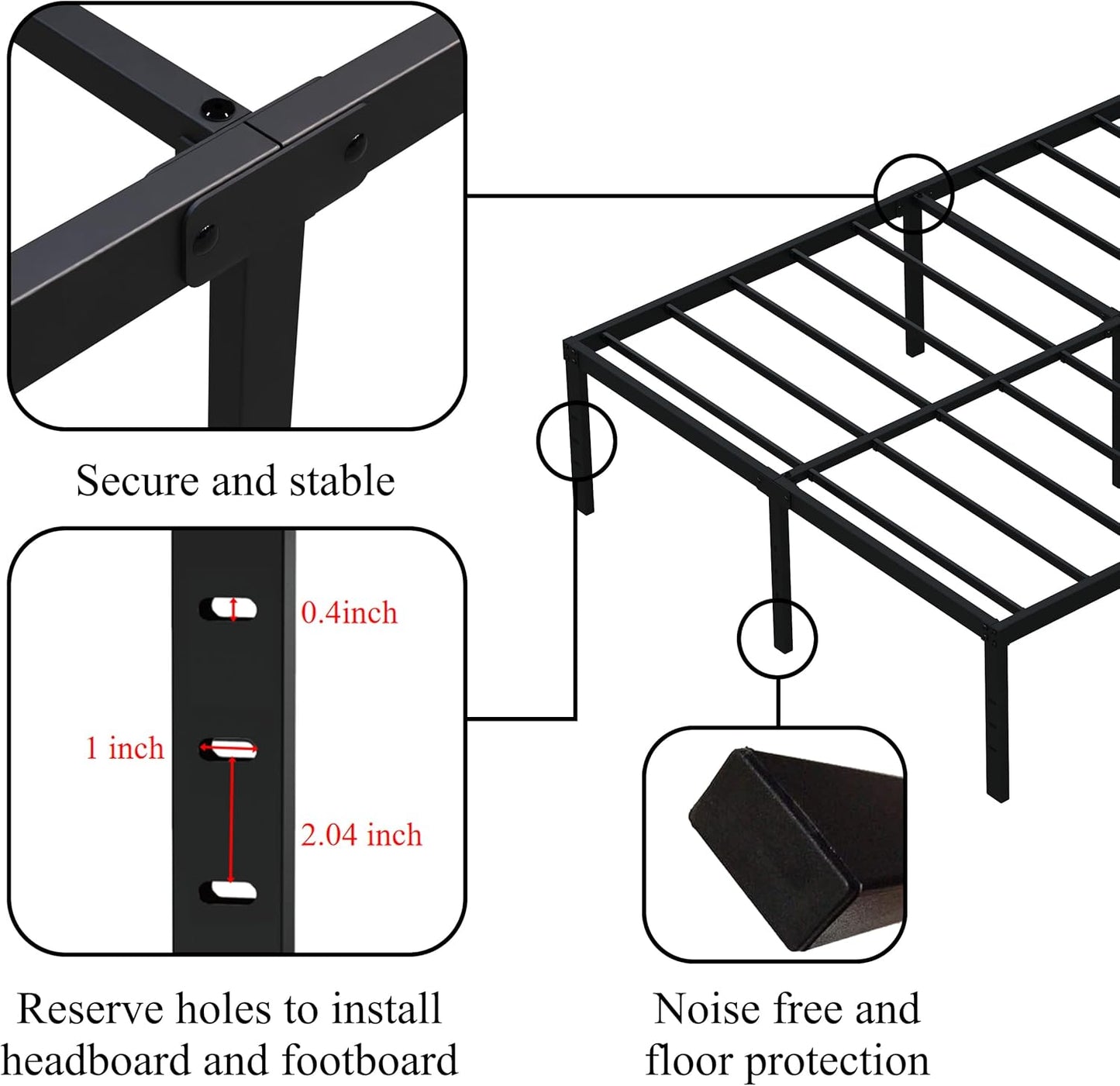 16 Inch Queen Bed Frame No Box Spring Required, Metal Platform Queen Size Bed Frames with 14 Inch Storage, 3,500 Lbs Heavy Duty Steel Slats Support, Easy Assembly Mattress Foundation
