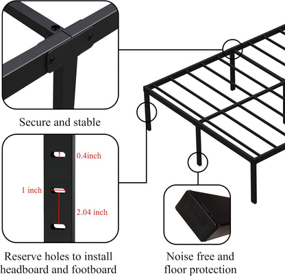 16 Inch Queen Bed Frame No Box Spring Required, Metal Platform Queen Size Bed Frames with 14 Inch Storage, 3,500 Lbs Heavy Duty Steel Slats Support, Easy Assembly Mattress Foundation