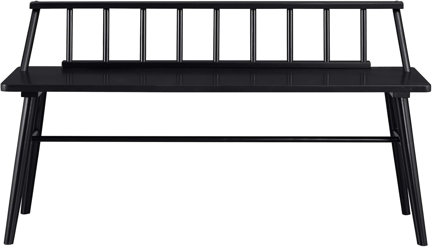 Lennon Boho Solid Wood Low Spindle-Back Bench, 47 Inch, Black