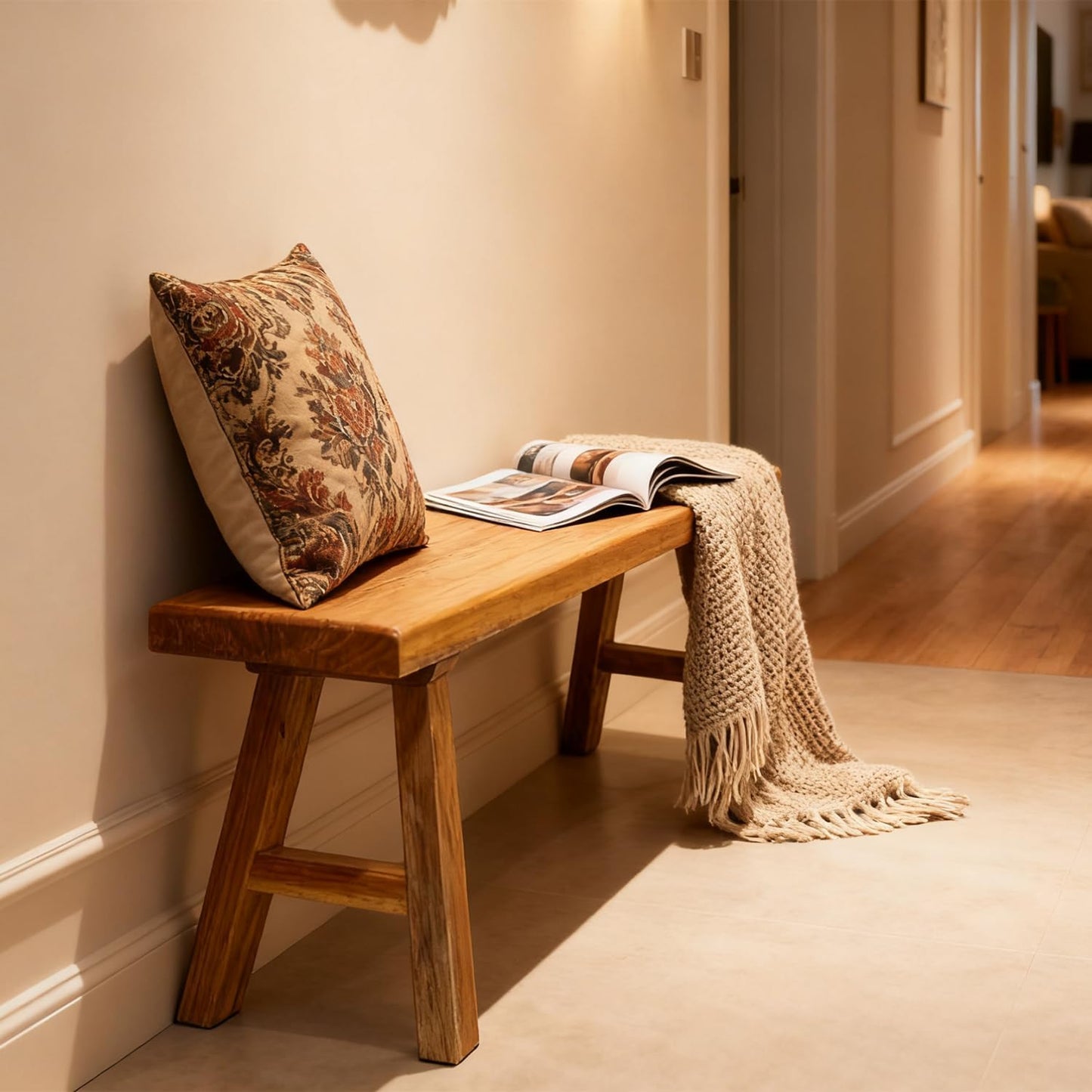 Wood Bench Indoor Farmhouse Narrow Entryway Bench, Skinny Long Bench for End of Bed, Benches for Entry, Kitchen, Dining Room,Hallway 31Inch