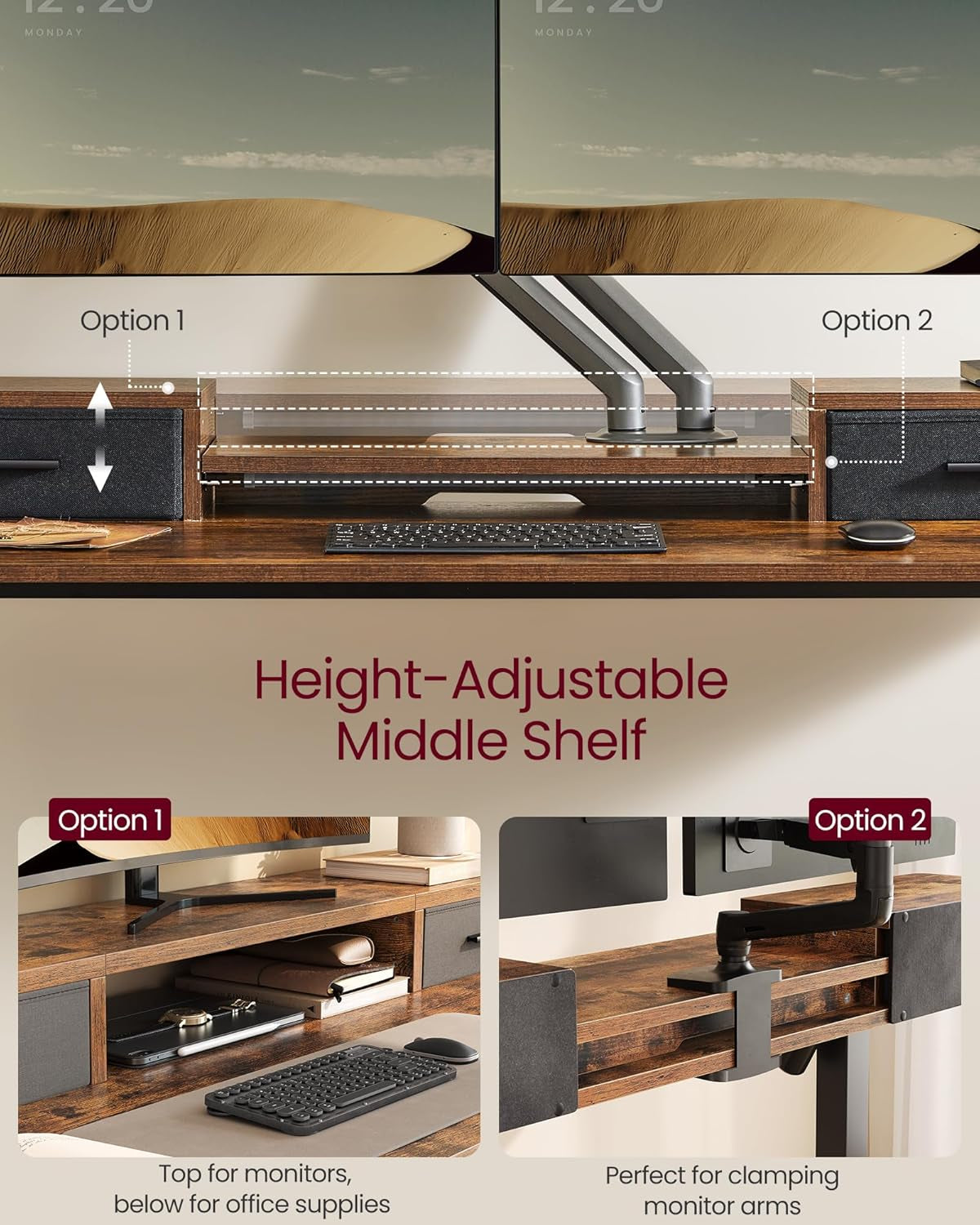 L Shaped Electric Standing Desk, 63 X 47.2 Inches, Height Adjustable Corner Desk with Power Outlets, 2 Memory Buttons, Easy to Assemble, for Home Office, Rustic Brown ULSD242K01