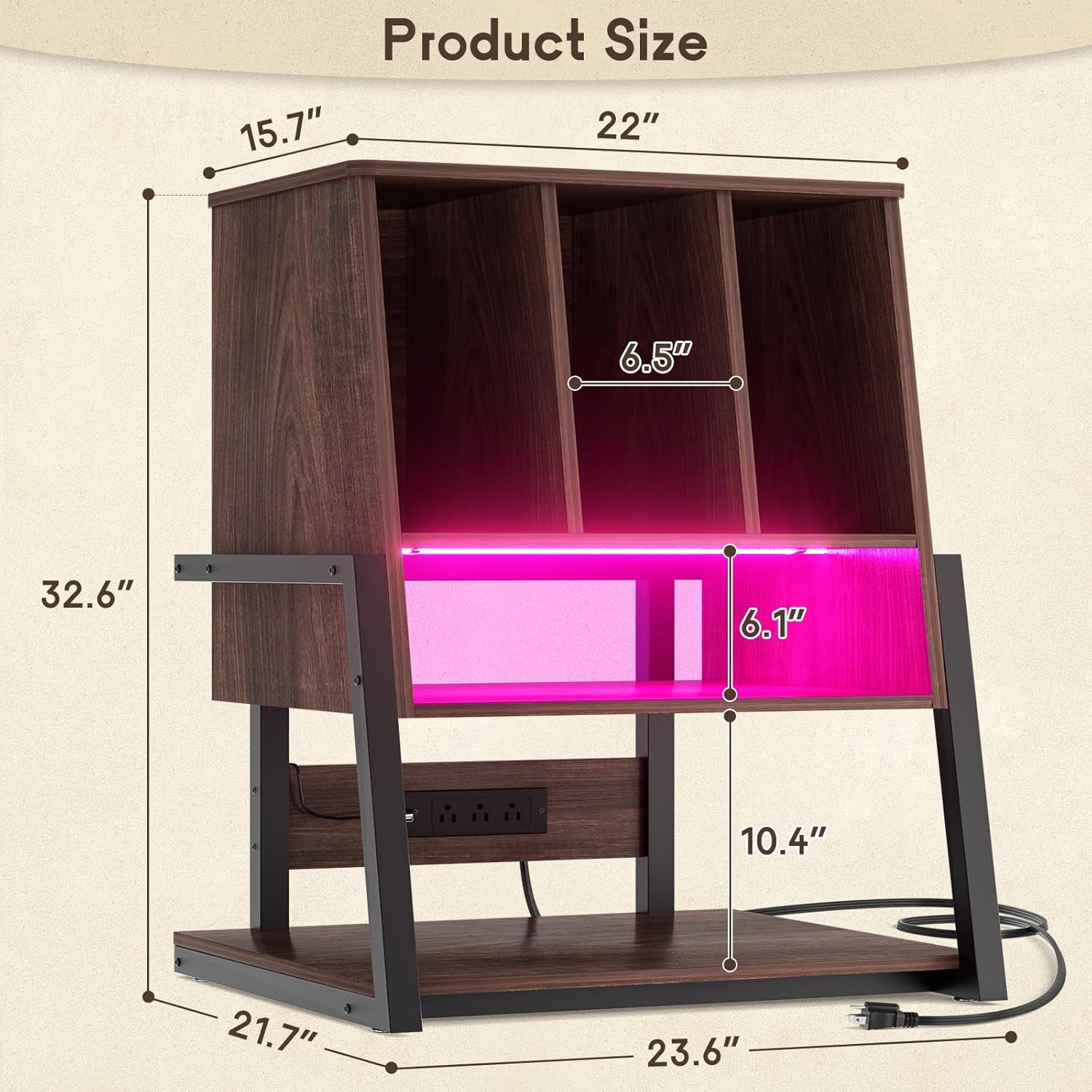 Record Player Stand with Vinyl Storage Cabinet, 22" Record Player Table up to 200 Albums, Large Wood Turntable Stand with Record Album Holder with Charging Station & LED Light, Espresso