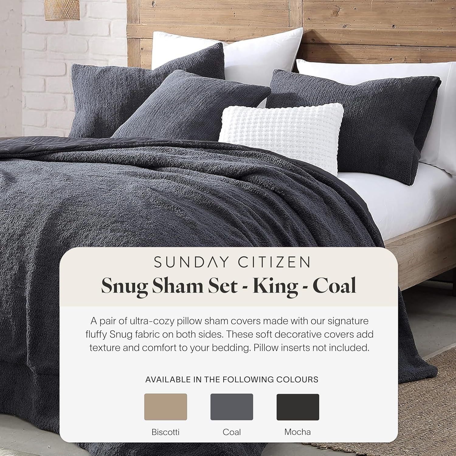 Snug Sham Set (Set of 2) – Ultra Soft Fluffy Pillow Shams, Decorative Bed Pillow Shams - Signature Snug Fabric, Hypoallergenic, Machine Washable - King Size (20.5" X 36.5") - Coal