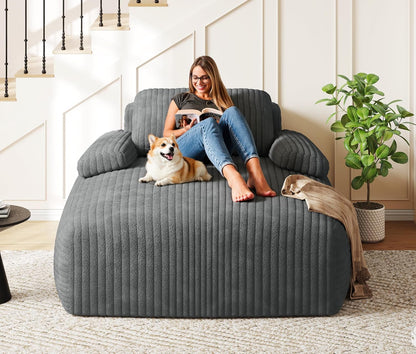 67"L X 48"W Chaise Lounge Chair Indoor, Oversized Corduroy Upholstered Boneless Sofa Bed, Deep-Seat Sleeper Couch, Reading Chair, Cloud Sofa Couch for Living Room, No Assembly Required, Grey