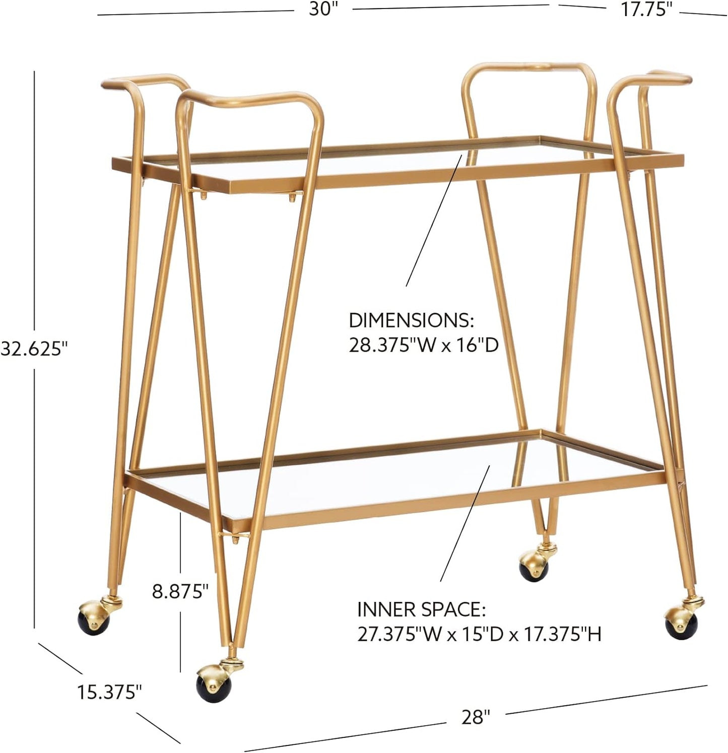 Gina Mid-Century Bar Cart, Gold