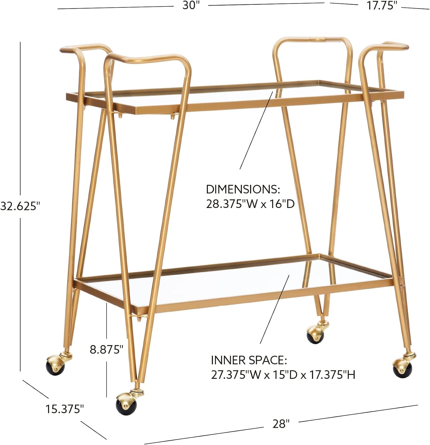 Gina Mid-Century Bar Cart, Gold