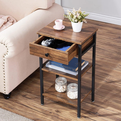 Tall End Side Table,Nightstand with Adjustable Shelf and Bin Drawer for Living Room/Bedroom/Entryway Small Spaces