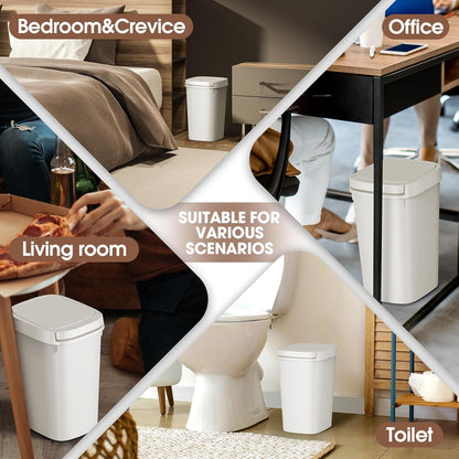 3 Pack Bathroom Trash Can with Lid, 10L/2.6 Gal Small Garbage Can with Press Top Lid, Slim Plastic Waste Basket for Toilet, Office, Bedroom (Muti 1)