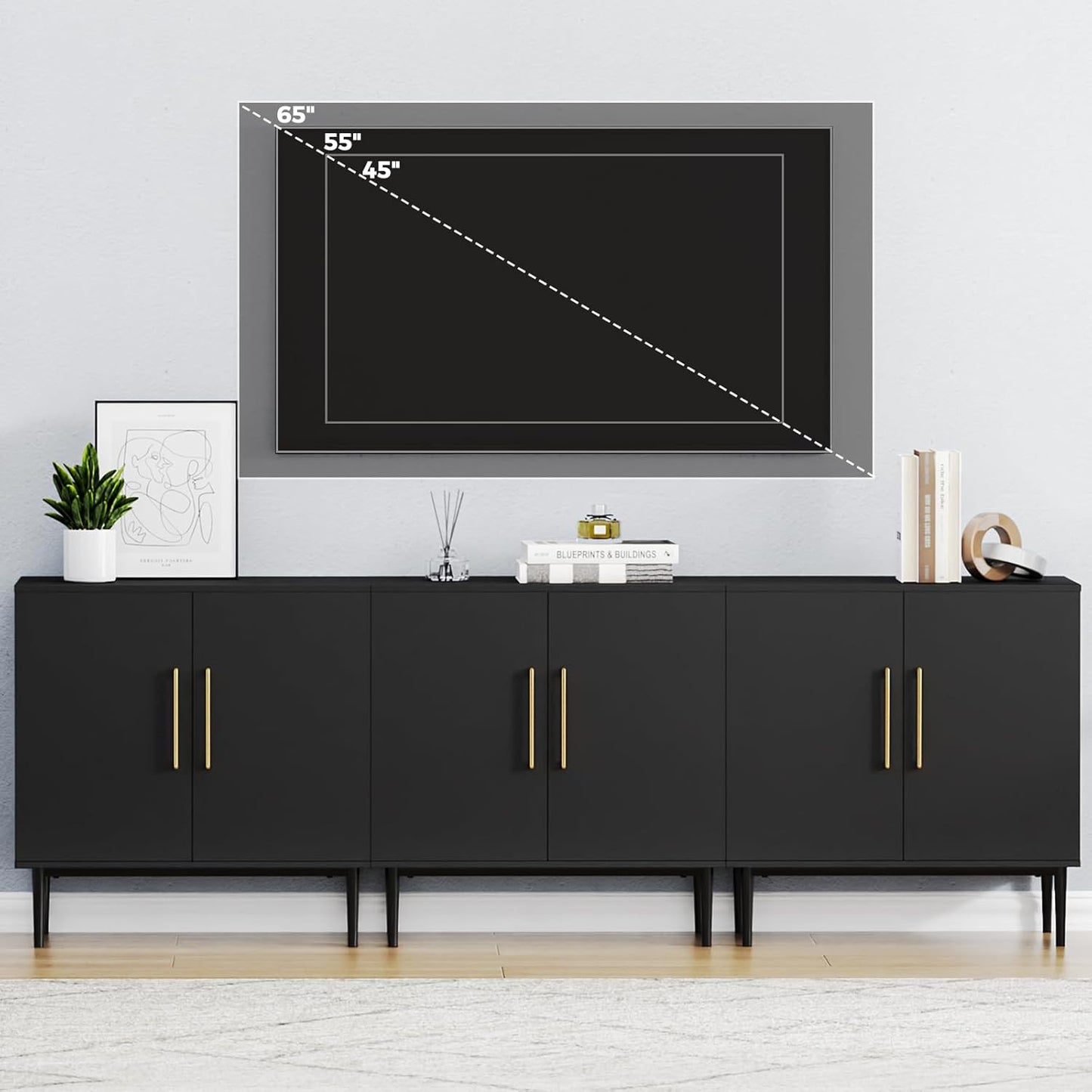 Modern Storage Cabinet, Free Standing Buffet Cabinet, Black Sideboard and Buffet Storage, Wood Accent Furniture for Living Room, Hallway, Entryway, Dining Room, Bedroom (1, Black)