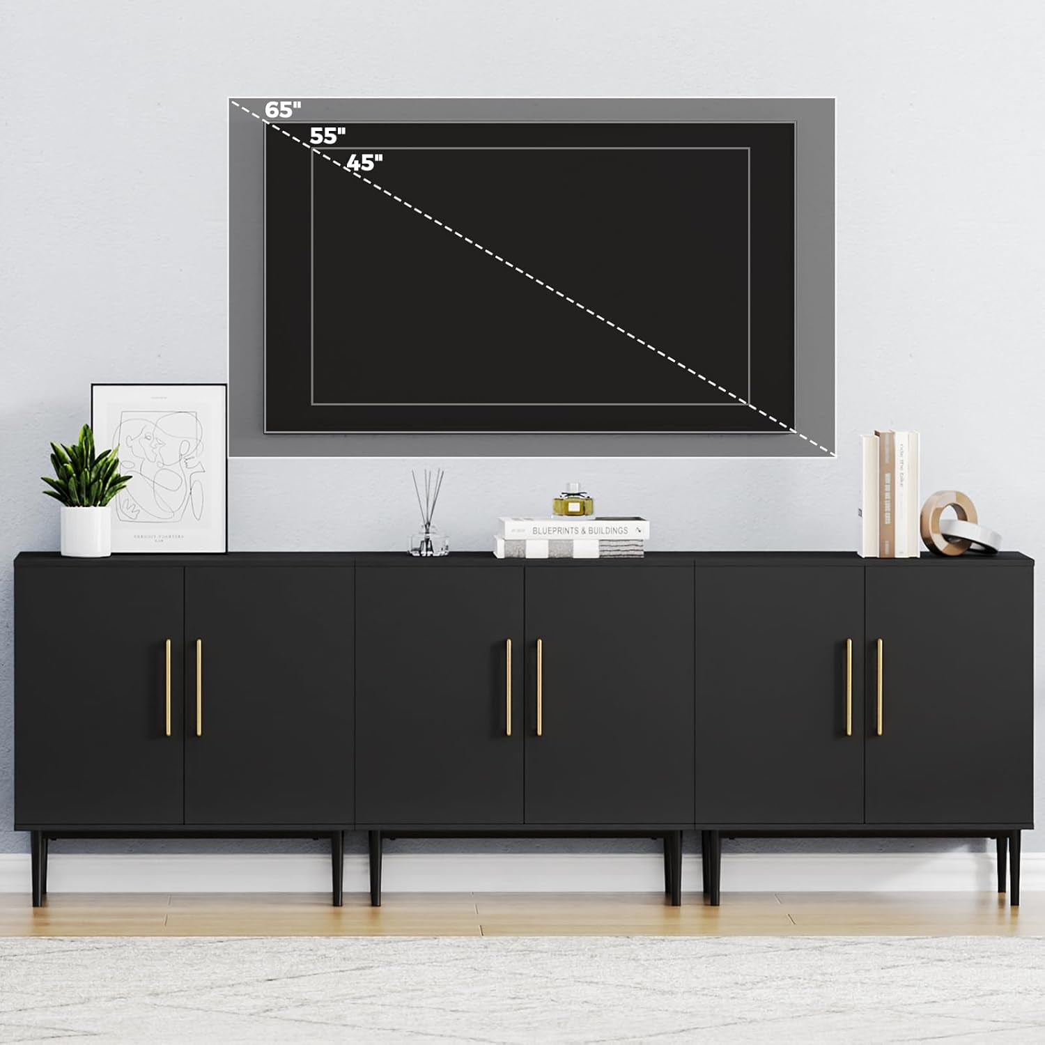 Modern Storage Cabinet, Free Standing Buffet Cabinet, Black Sideboard and Buffet Storage, Wood Accent Furniture for Living Room, Hallway, Entryway, Dining Room, Bedroom (1, Black)