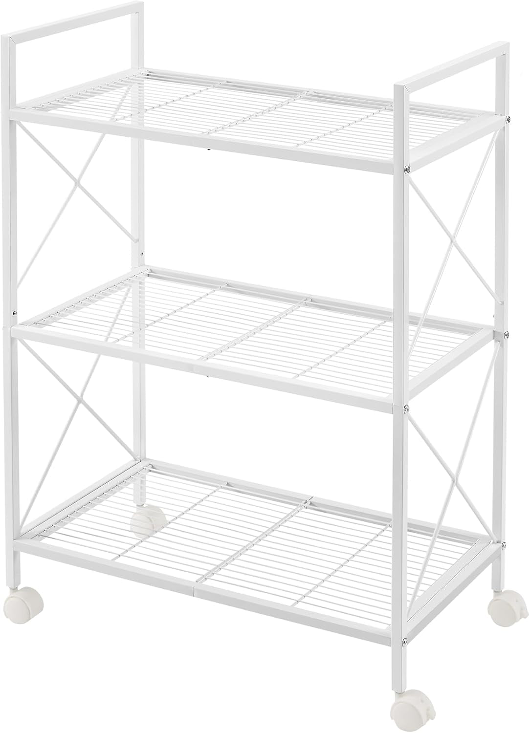 3-Tier Metal Storage Rack with Wheels, Mesh Shelving Unit with X Side Frames, 23.6-Inch Width, for Entryway, Kitchen, Living Room, Bathroom, Industrial Style, Black UBSC163B01