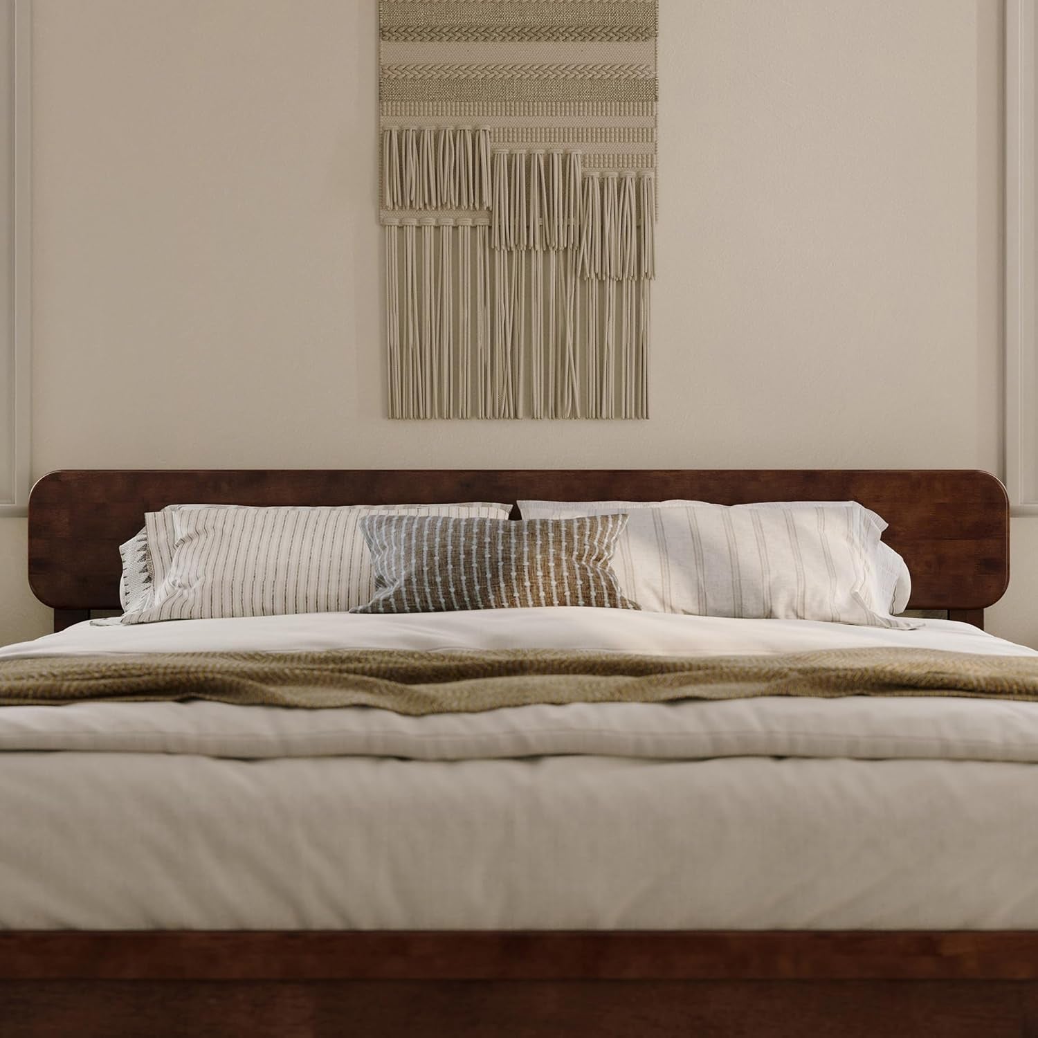 , Florence Adjustable Modern round King Solid Wood Headboard, Walnut