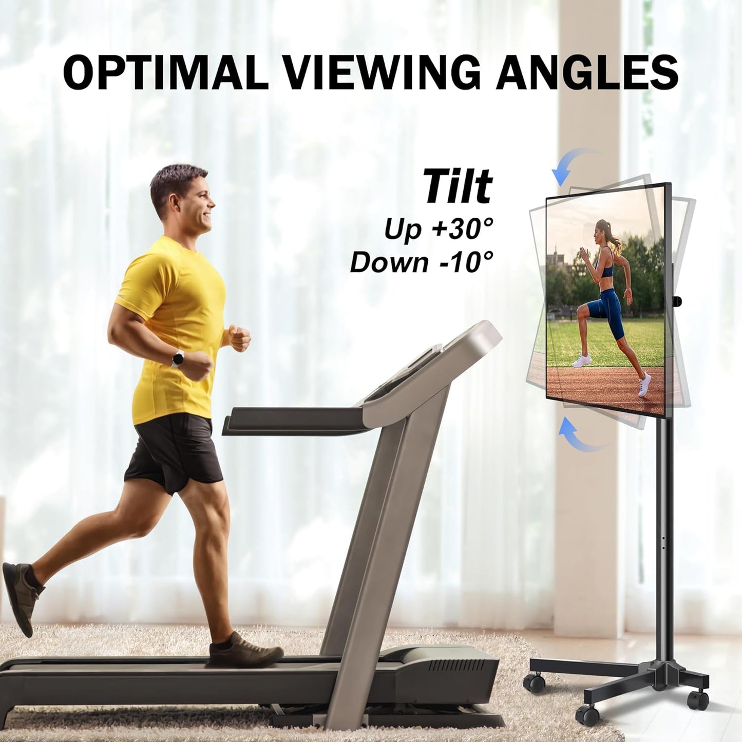 Mobile TV Carts, Rotating Rolling TV Stand on Wheels for 13-50" Flat/Curved Tvs Height Adjustable 30° Tilt Floor TV Stand Portable Monitor Stand Holds up to 44Lbs Max VESA 200X200Mm ML1350