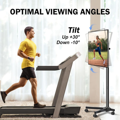 Mobile TV Carts, Rotating Rolling TV Stand on Wheels for 13-50" Flat/Curved Tvs Height Adjustable 30° Tilt Floor TV Stand Portable Monitor Stand Holds up to 44Lbs Max VESA 200X200Mm ML1350