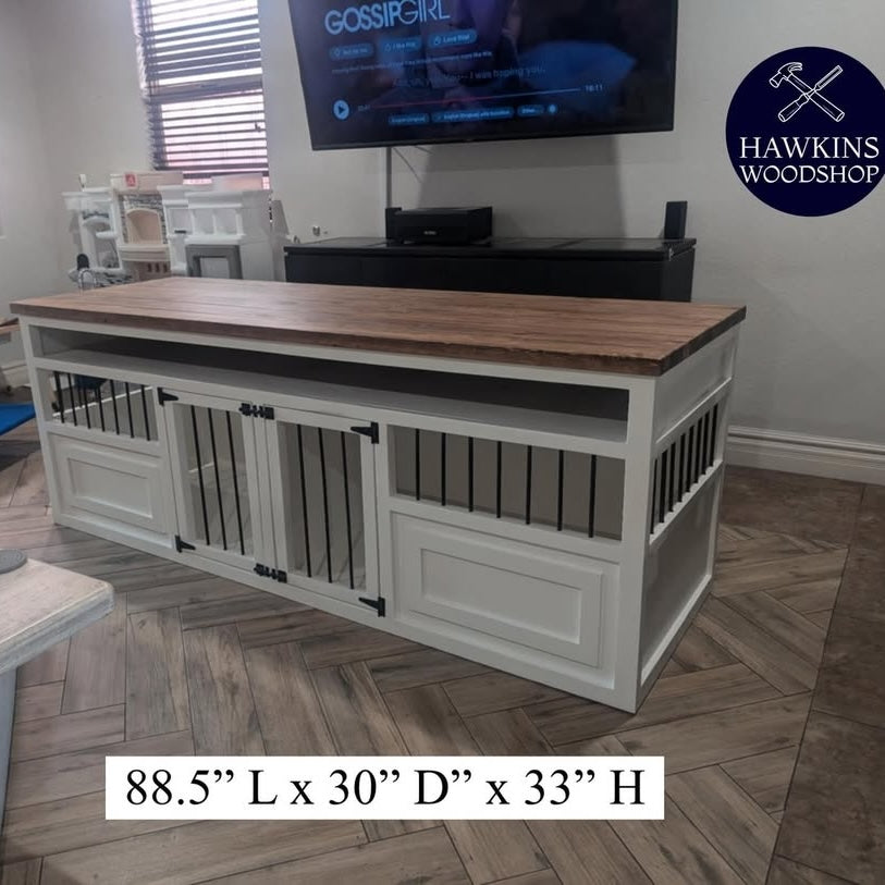 Custom Dog Crate Furniture | End Table | Double Door | Solid Wood Kennels in Many Sizes | Dog TV Stand | Made in USA