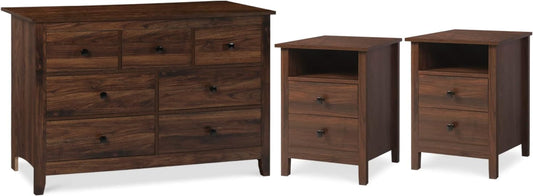 Dresser and Nightstand Set - 3 Pieces Bedroom Set with 7 Drawer Dresser and 2 Drawer Nightstands, Wooden Dresser and Nightstands for Bedroom, Brwon Wood Grain