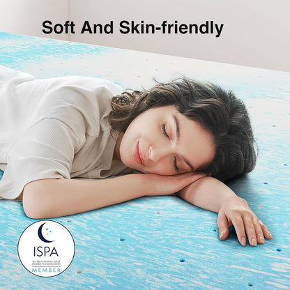 Queen Memory Foam Mattress Topper 3 Inch, Cooling Gel Infused, Ventilated Pressure Relief Pad, Medium Comfort for Sofa, RV, Camper, Dorm Room