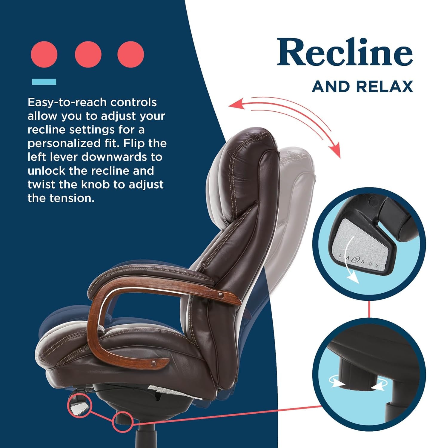 ® Fairmont Big and Tall Executive Office Chair with Memory Foam Cushions, High-Back Swivel Desk Chair with Wood Arms and Base, Bonded Leather, Brown