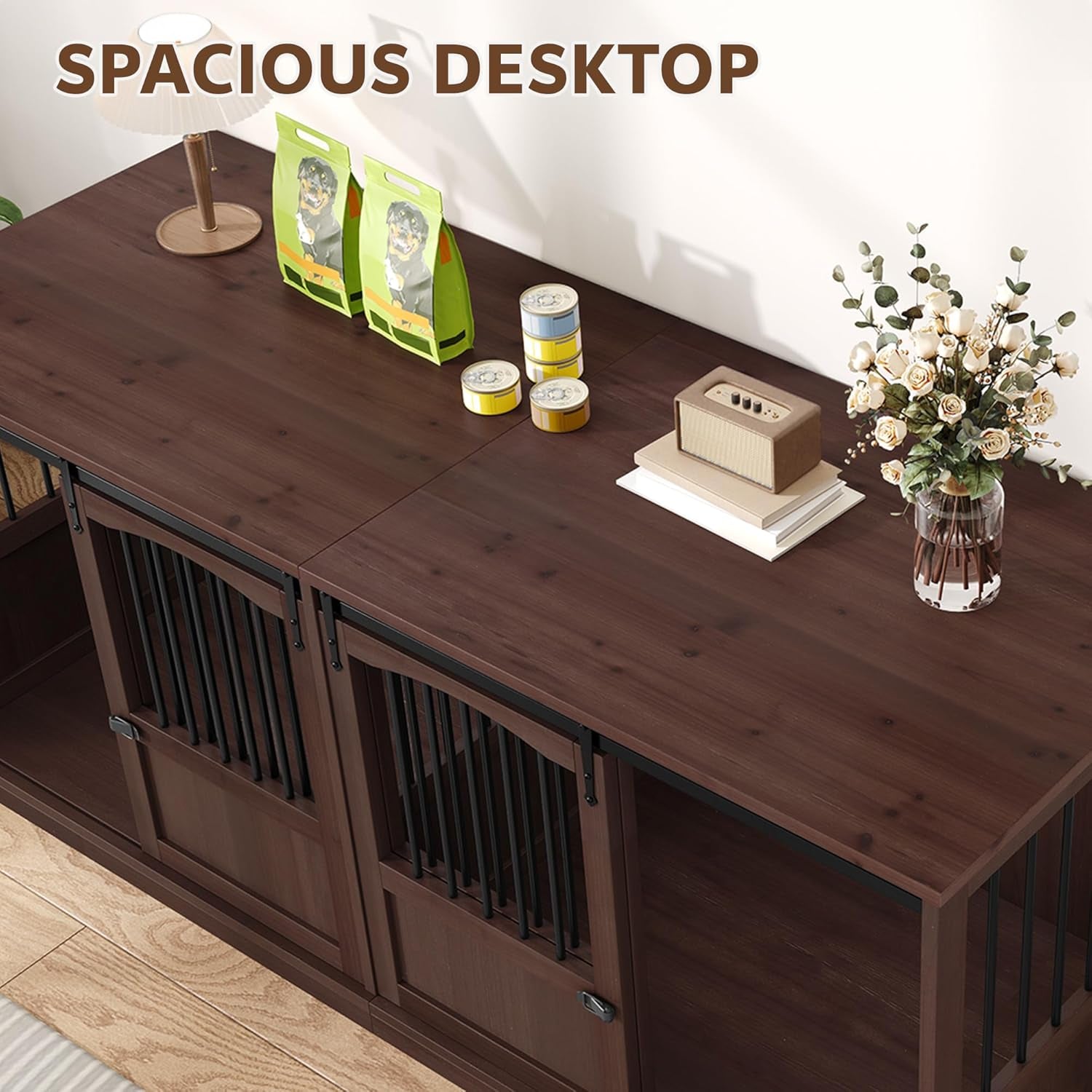 70.86" Double Dog Crate Furniture for 2 Medium Large Dogs Wooden Heavy Duty Dog Kennel Furniture with 2 Sliding Doors and Divider Decorative Dog Cage TV Stand End Table for Indoor Brown