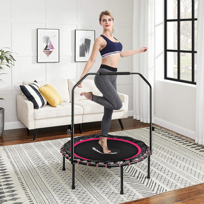 40 Inches Mini Fitness Trampoline, Fitness Rebounder with Adjustable Handrail, Foldable Trampoline for At-Home Workout, Max. Load 264.6 Lb