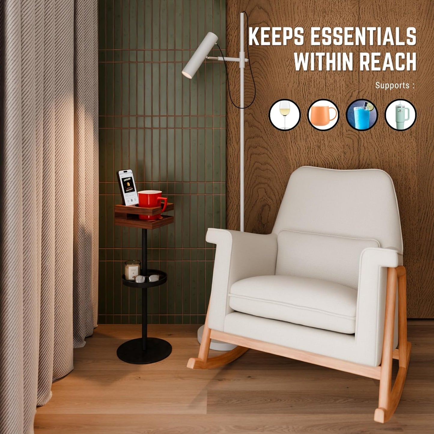 Drink Table for Small Spaces - Slim Pedestal Side Table with Real Wood Top & Stable Base for Coffee & Cocktails - Ideal for Tight Living Room & Bedroom Spaces (Sapele)