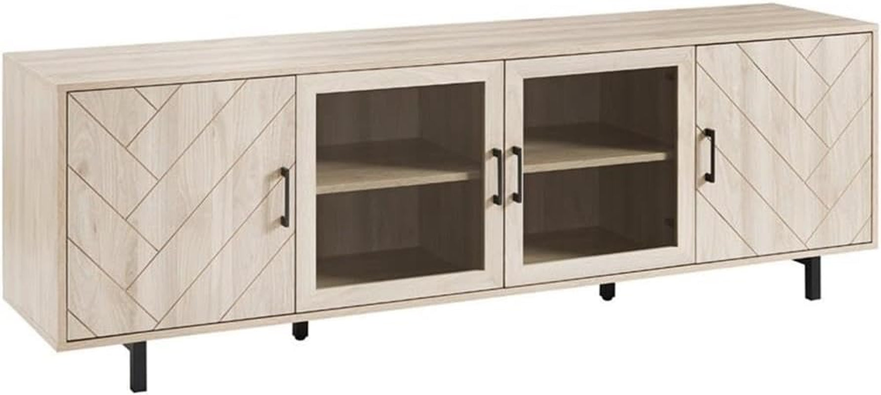 Harper Modern 4 Door Herringbone Stand for Tvs up to 80 Inches, 70 Inch, Birch