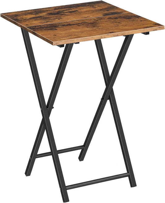 Folding TV Tray Table, Wooden TV Tray, Portable Sofa Side Table, Industrial Snack Table End Table for Small Spaces, Space-Saving, Easy to Install and Fold, Rustic Brown and Black BF27BZ01
