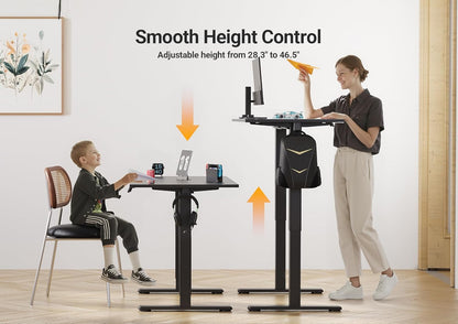 Electric Standing Desk Adjustable Height, 40 X 24 Inch Sit Stand Desk with T-Shaped Frame, 3 Memory Presets & Cable Management for Home Office Computer Workstation, Black Frame/Black Top