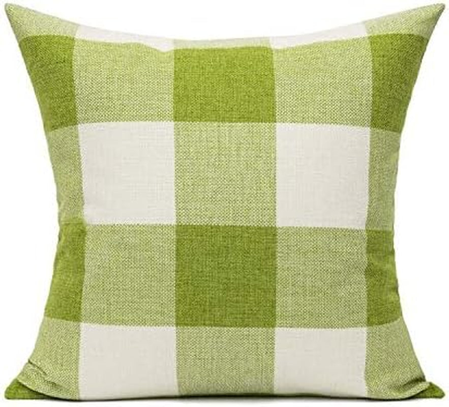 Outdoor Green Throw Pillow Covers 18X18 Set of 2 Buffalo Plaids Check Spring Front Porch Decorative Gingham Cushion Cases Home Decor Farmhouse Rustic for Patio Furniture Couch Bed Sofa,Sage Grass