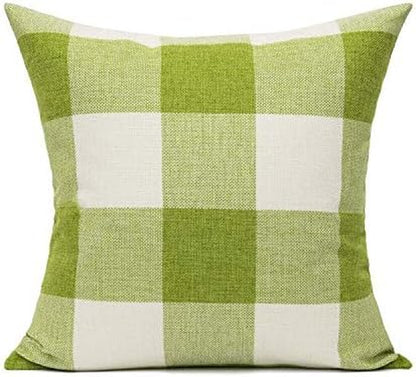 Outdoor Green Throw Pillow Covers 18X18 Set of 2 Buffalo Plaids Check Spring Front Porch Decorative Gingham Cushion Cases Home Decor Farmhouse Rustic for Patio Furniture Couch Bed Sofa,Sage Grass