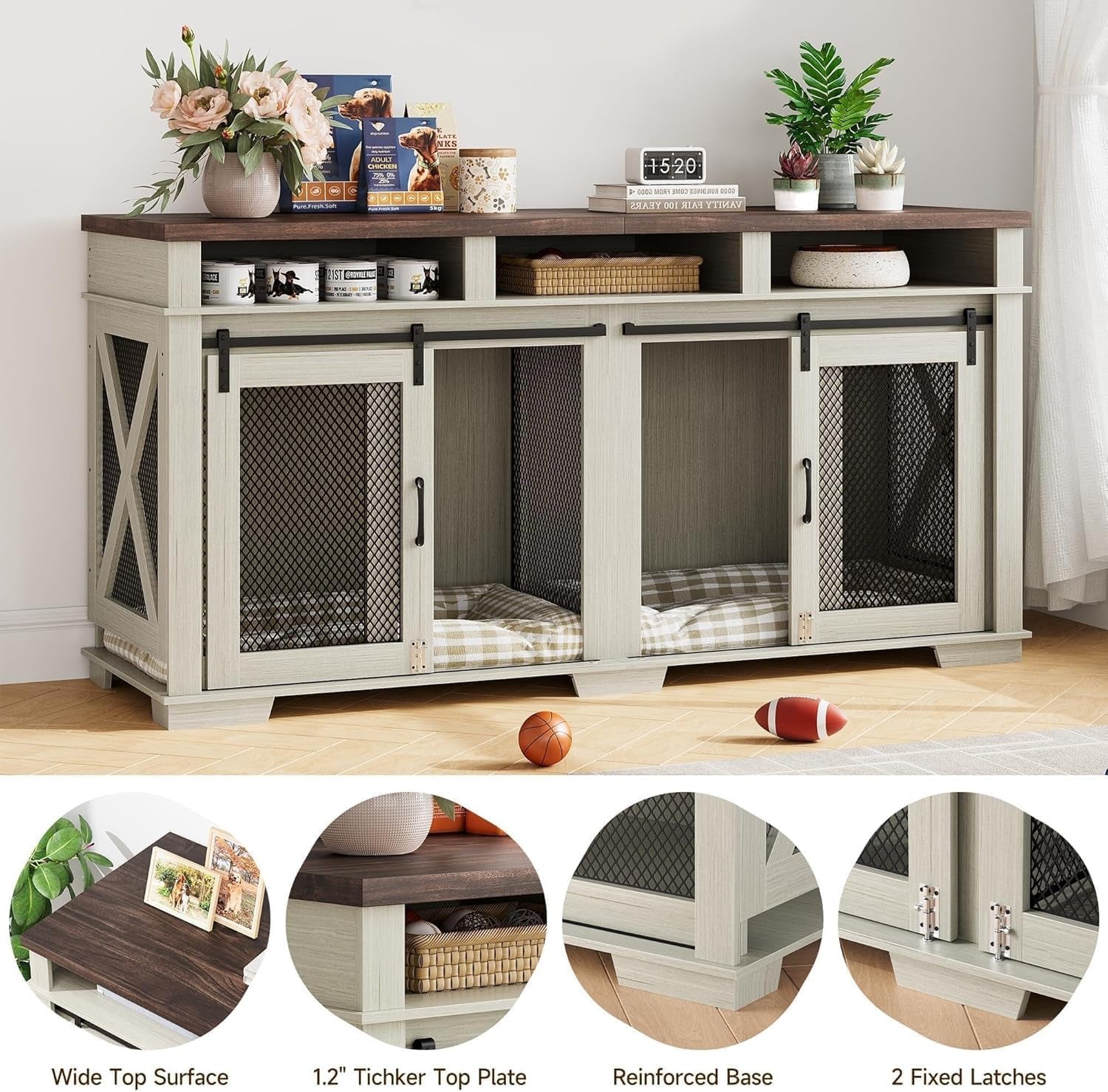 Dog Crate Furniture for 2 Dogs–37”L X 25.6”W X 28.3”H Dog Kennel Furniture,37” Large Heavy Duty Puppy Training Cage for Dogs up to 70 Lbs, Lift-Top Design and Adjustable, Removable Partitions