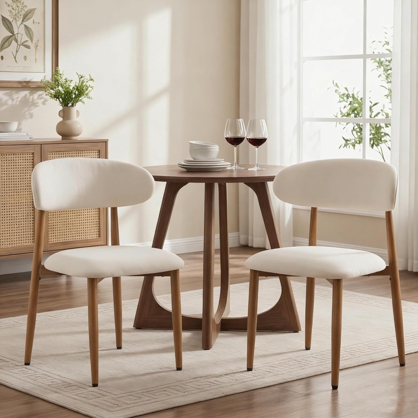 Dining Chairs Set of 4, Metal Kitchen Chairs with Modern Fabric Upholstered for Dining Room, Beige