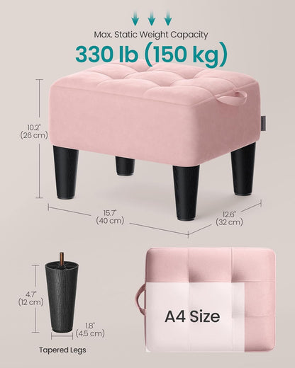 Foot Stool with Legs, Small Footstool Ottoman, Velvet Seat with Thick Cushion, for Living Room, Bedroom, Entryway, 330 Lb Weight Capacity, Jelly Pink ULOM501R01