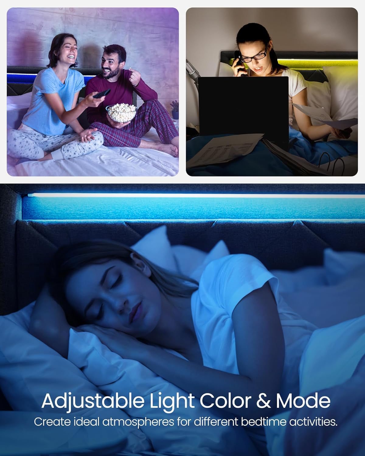 Queen Bed Frame with 51.4 Inch Tall Storage Headboard, Bed Frame Queen Size with 4 Storage Drawers on Wheels, LED Lights, Charging Station, No Box Spring Needed, Modern, Dark Gray URMB891G02