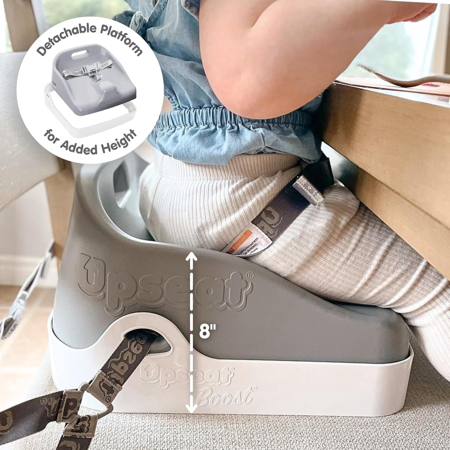 Boost Ergonomic Toddler Booster Seat for Dining Table, Developed with Physical Therapists to Encourage Posture, 3-Point Harness, Easy to Wipe Clean, and Lightweight Gray