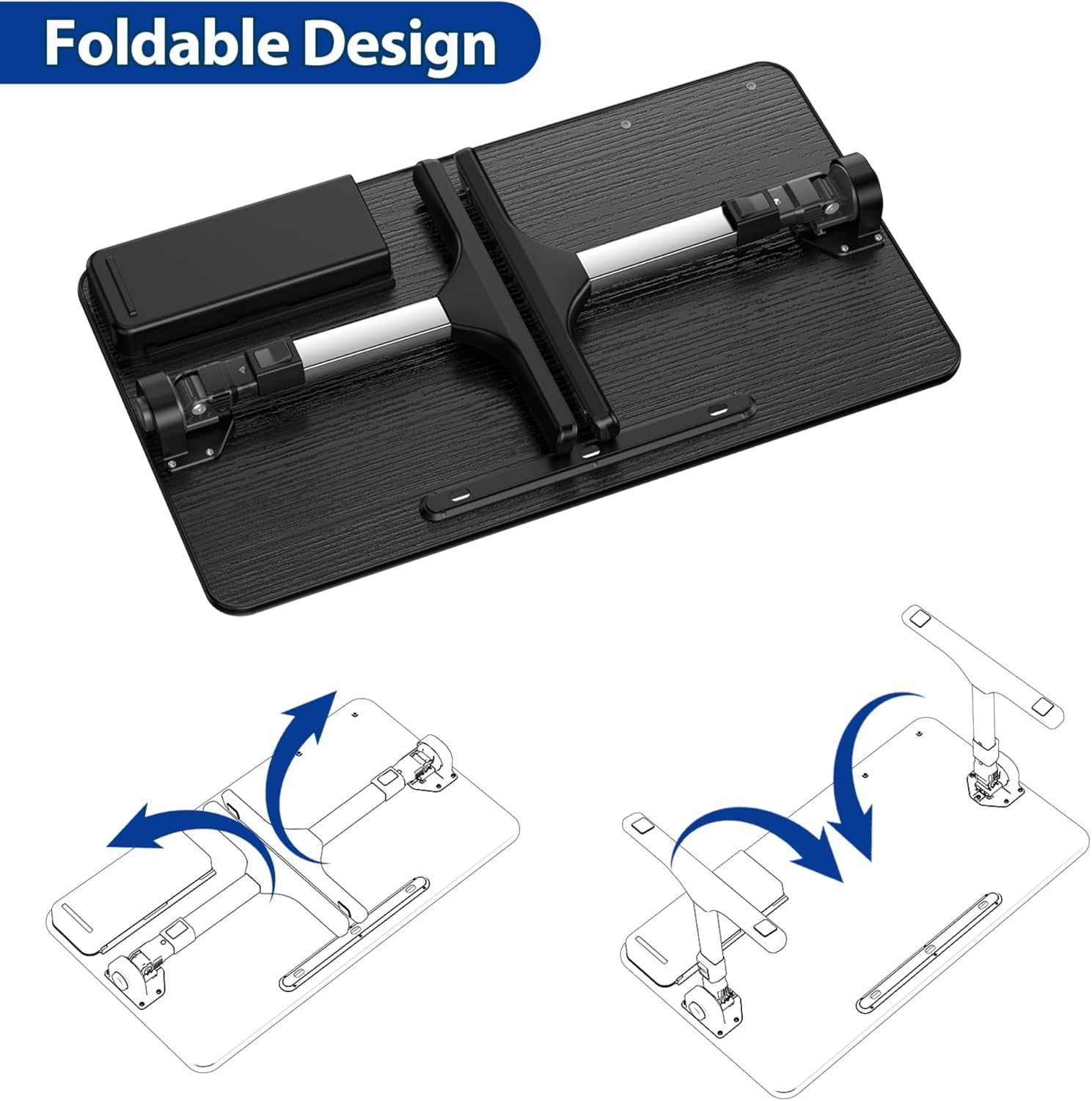 LT05 Adjustable Laptop Table, Lap Desk, Portable Standing Bed Desk, Foldable Sofa Breakfast Tray, Notebook Computer Stand for Reading and Writing, Medium Size, Black